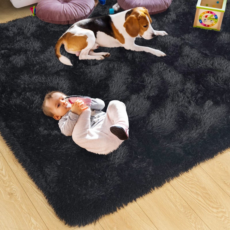 ST. BRIDGE Ultra Soft Black Rugs for Bedroom 4x6 Feet, Fluffy Shag Area Rugs for Living Room, Large Comfy Furry Rug for Boys Kids Baby Room Decor, Non Slip Nursery Rug Modern Indoor Fuzzy Floor Carpet - Image 3